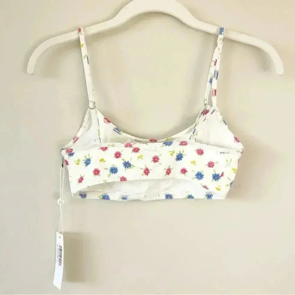 Frankie’s Bikinis Bay View Floral Bralette Bikini Top in Water Blossom Small NWT